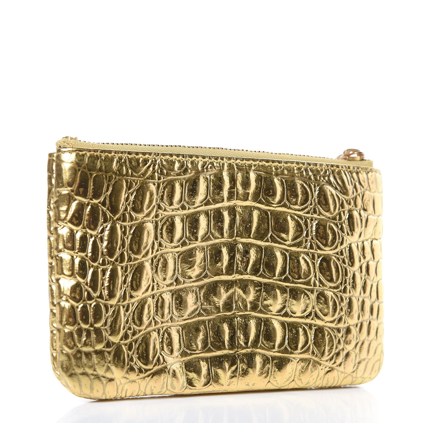 Metallic Calfskin Crocodile Embossed Cocodile Cosmetic Case Gold