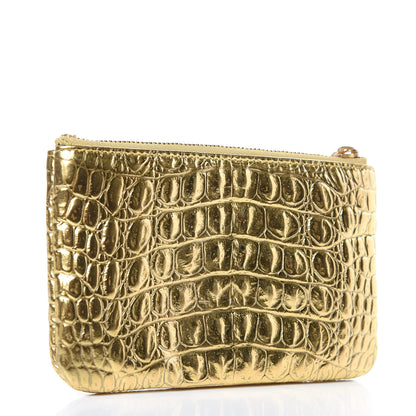 Chanel Metallic Calfskin Crocodile Embossed Cocodile Cosmetic Case Gold 3 of 7