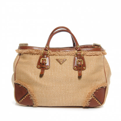 Prada Raffia Straw Calfskin Tote 1 of 9
