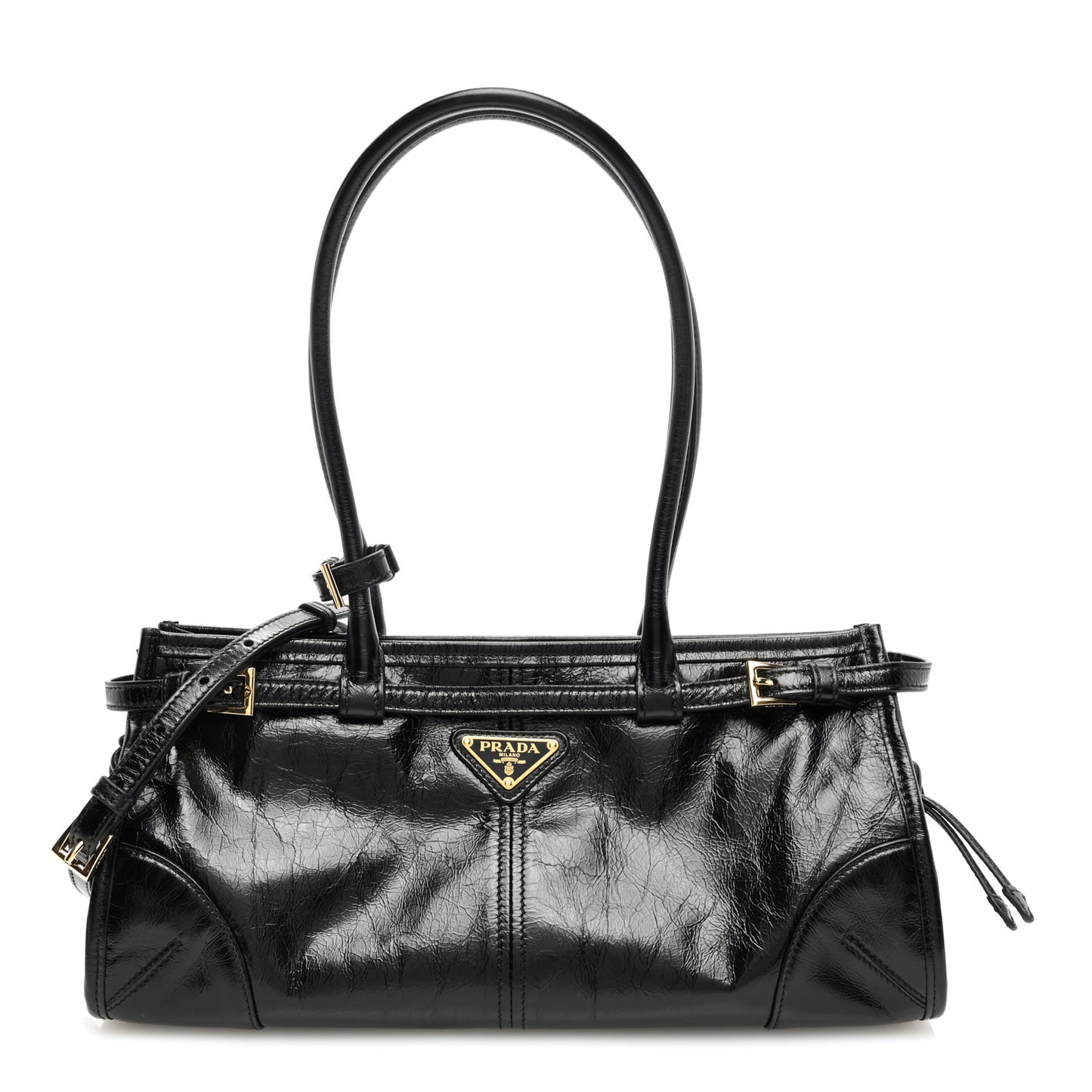 Shiny Nappa Medium Shoulder Bag Black