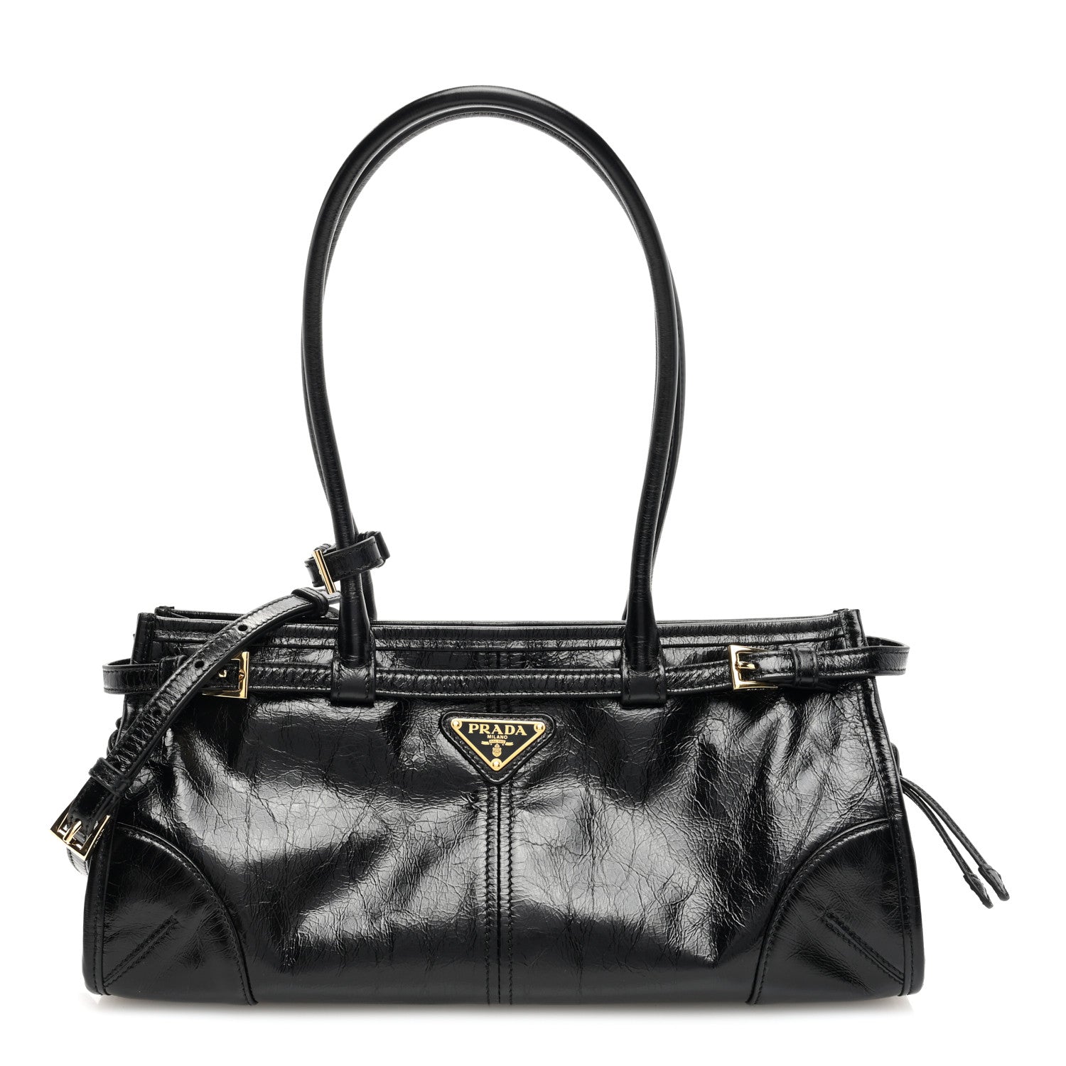 Prada Shiny Nappa Medium Shoulder Bag Black 1 of 9
