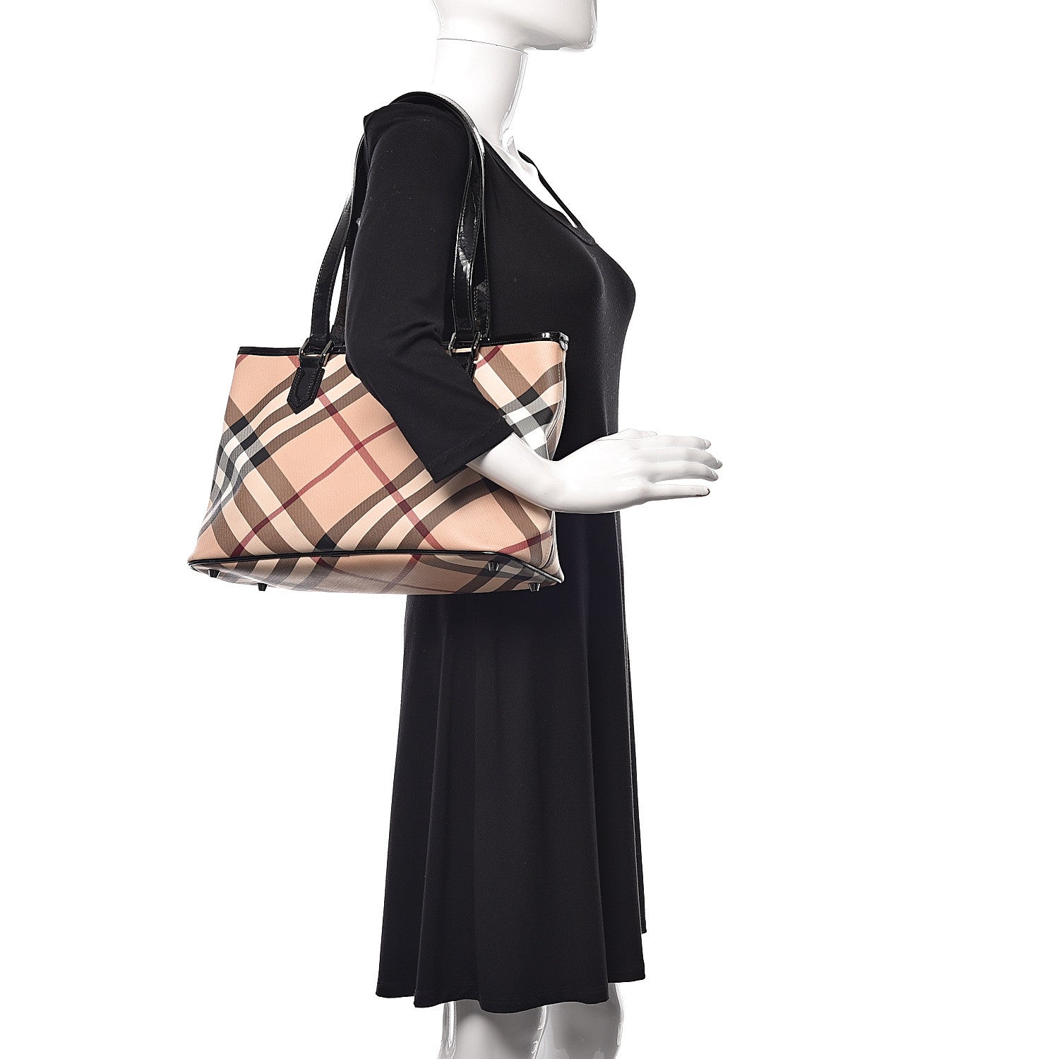 Burberry Patent Trim Nova Check Shopper Tote Black 467286