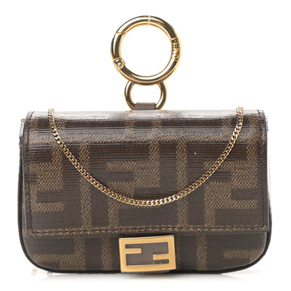 Fendi Glazed Fabric FF 1974 Nano Baguette Charm Mogano Panna 1 of 12