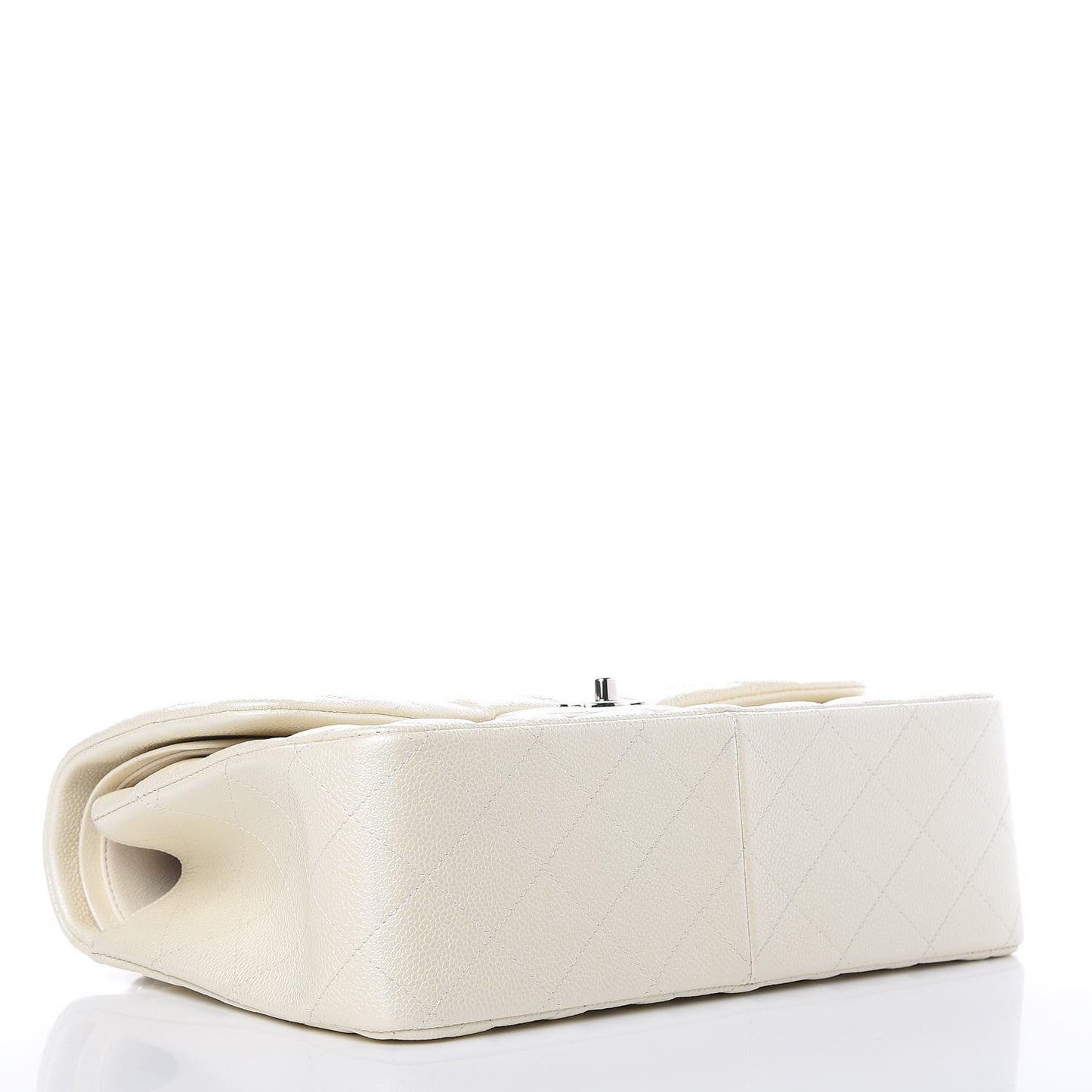 Pearly Caviar Quilted Jumbo Double Flap Dark White