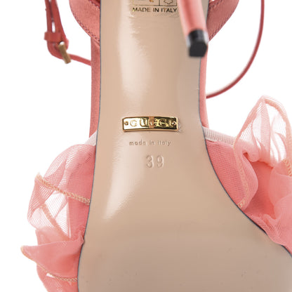 Gucci Tulle Ruffle High Heel Slingback Sandals 39 Peach White 7 of 7