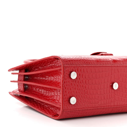 Saint Laurent Calfskin Crocodile Embossed Nano Sac De Jour Red 9 of 13