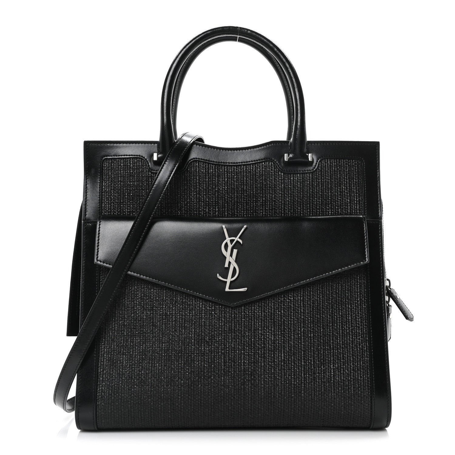 Saint Laurent Raffia Shiny Calfskin Large Uptown Tote Black 1 of 10