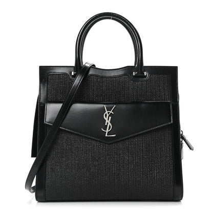 Saint Laurent Raffia Shiny Calfskin Large Uptown Tote Black 1 of 10