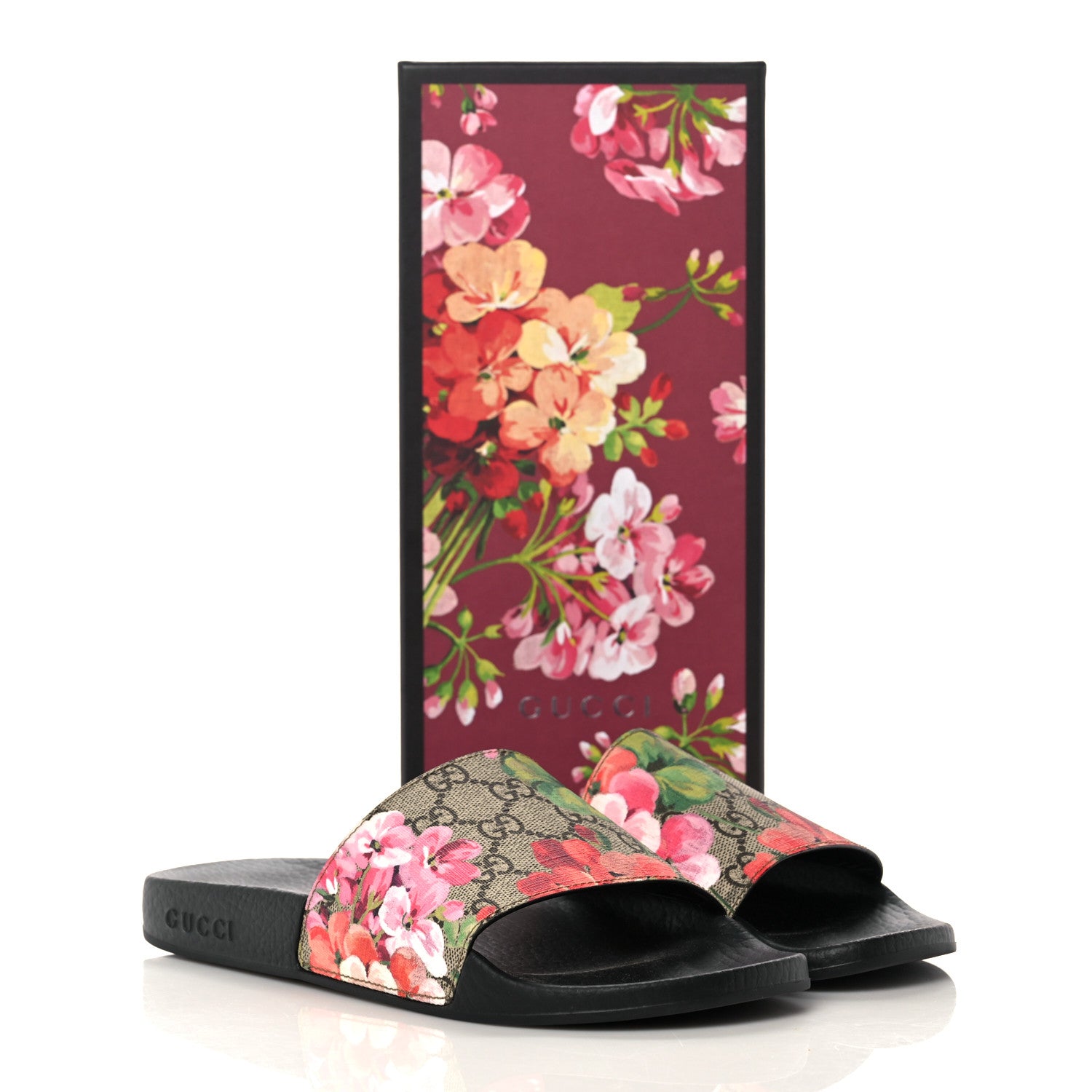 Gucci GG Supreme Monogram Blooms Slide Sandals 39 Beige Multicolor 9 of 9