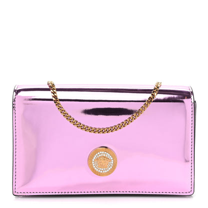 Versace Metallic Calfskin Crystal Medusa Clutch With Chain Pink 1 of 8