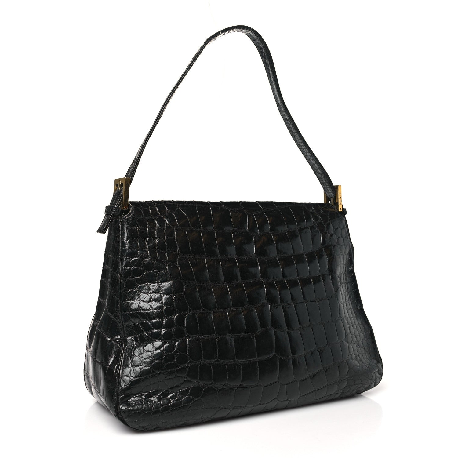 Fendi Crocodile Beaded Gecko Mama Baguette Black 3 of 11