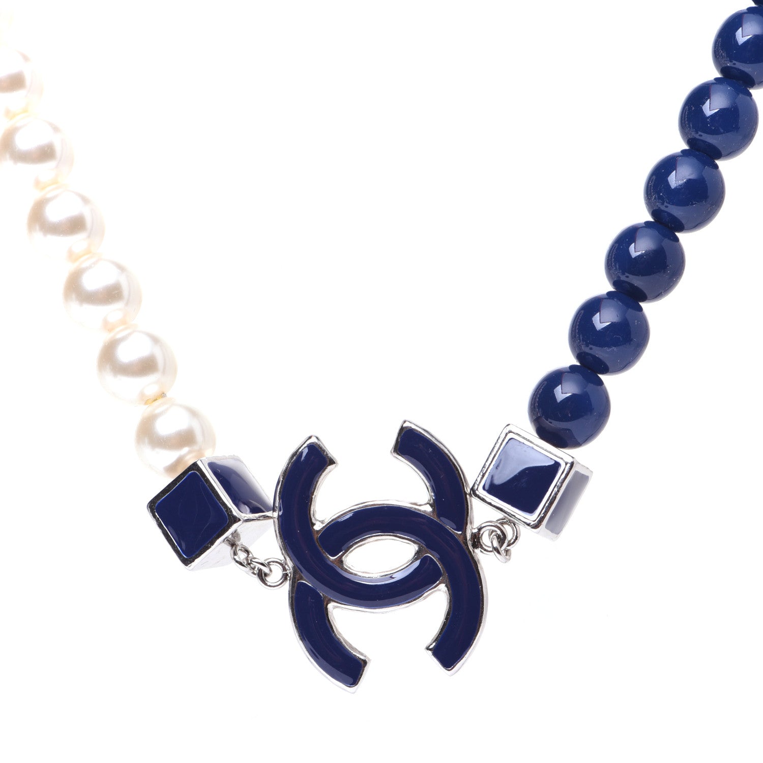 Chanel Pearl CC Long Necklace Pearly White Blue 4 of 14