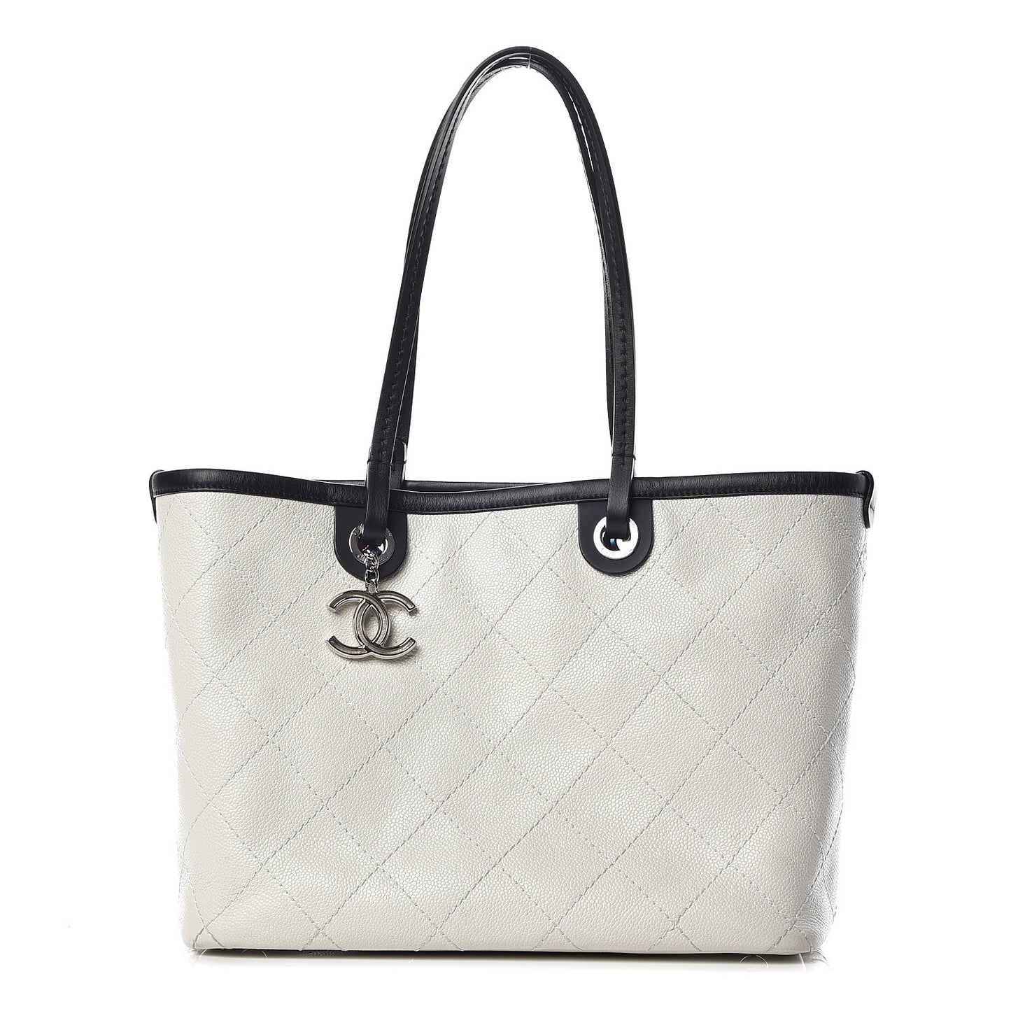 Grained Calfskin Shopping Fever Tote White