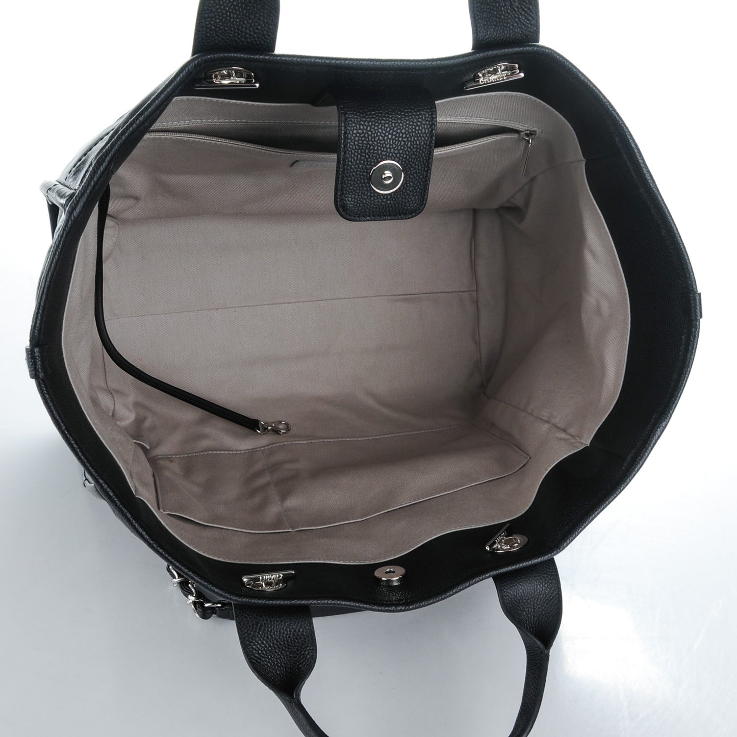 Glazed Calfskin Large Deauville Tote Black