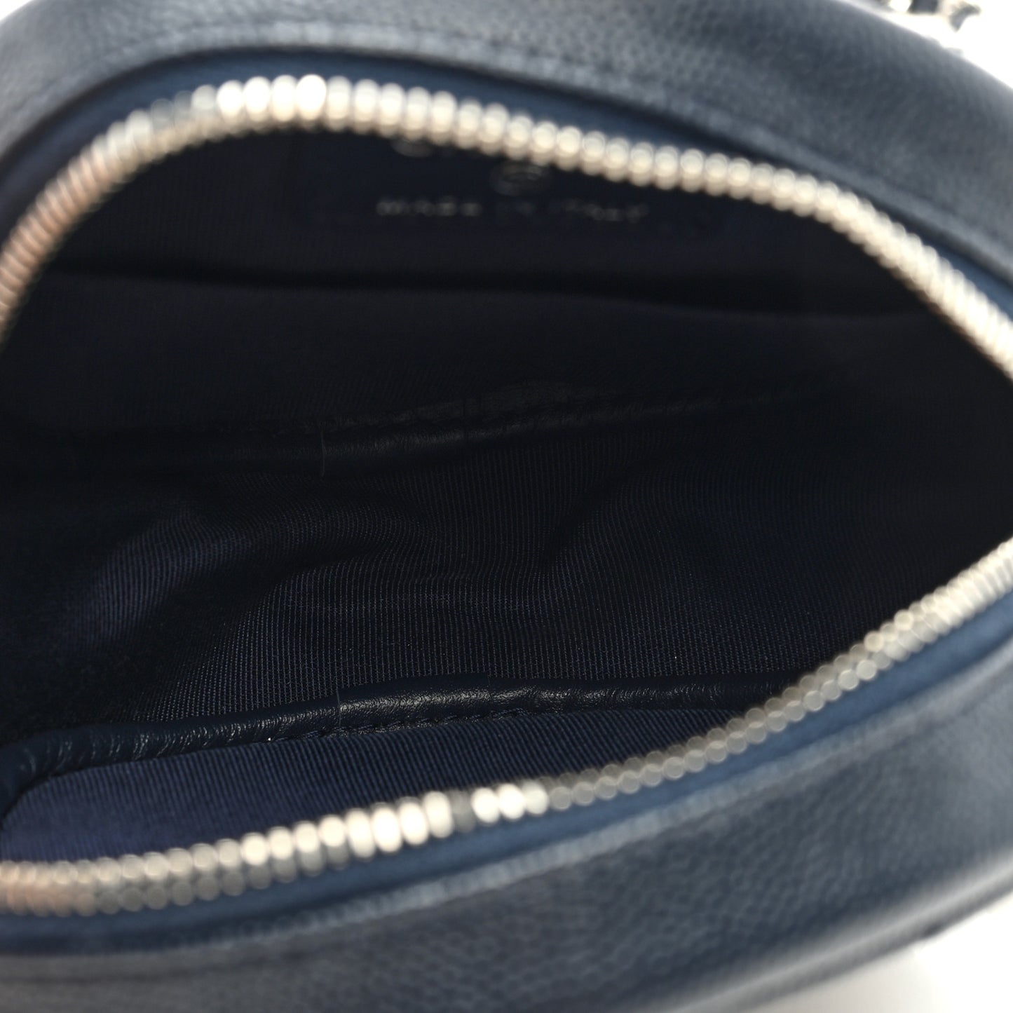 Caviar Quilted Round Clutch With Chain Navy
