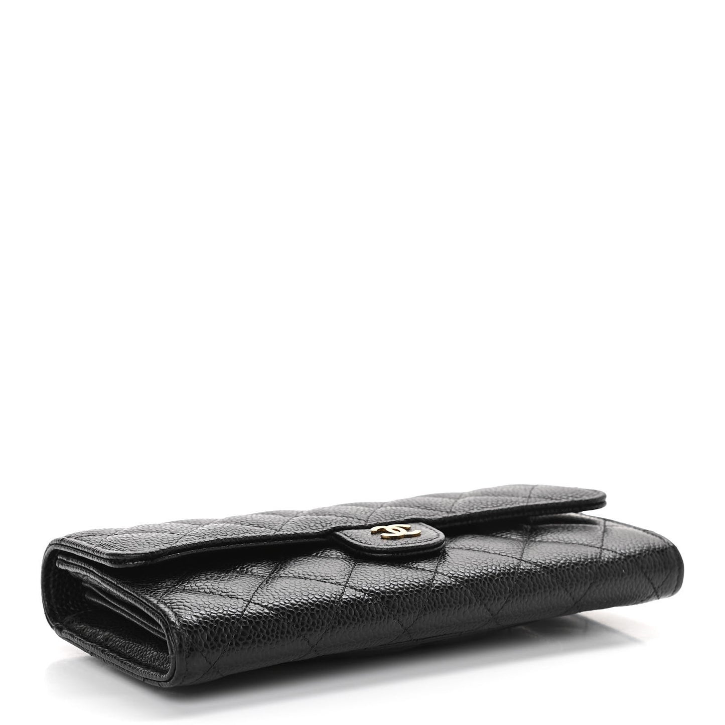 Caviar Quilted Large Gusset Flap Wallet Black