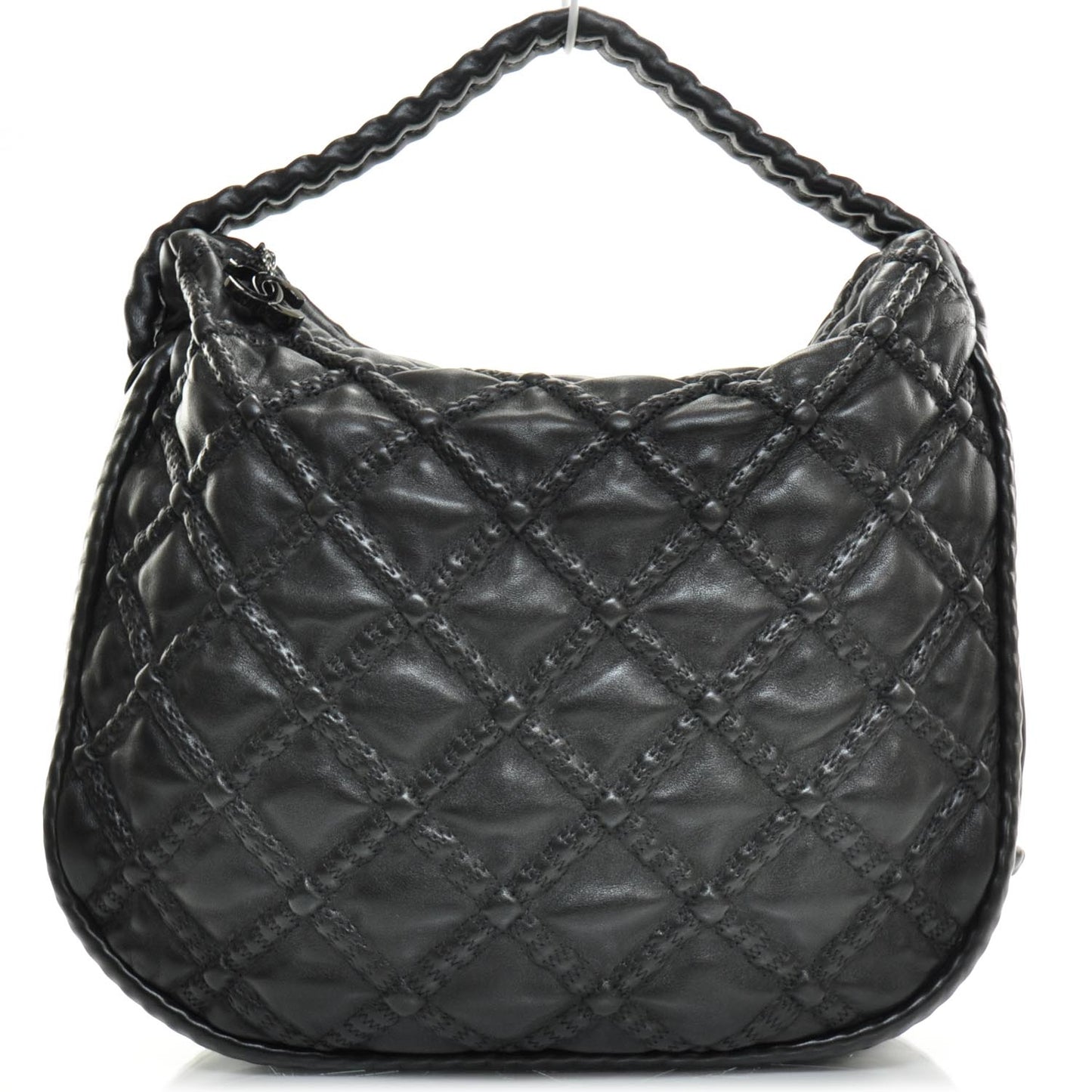 Quilted Lambskin Hidden Chain Hobo Black