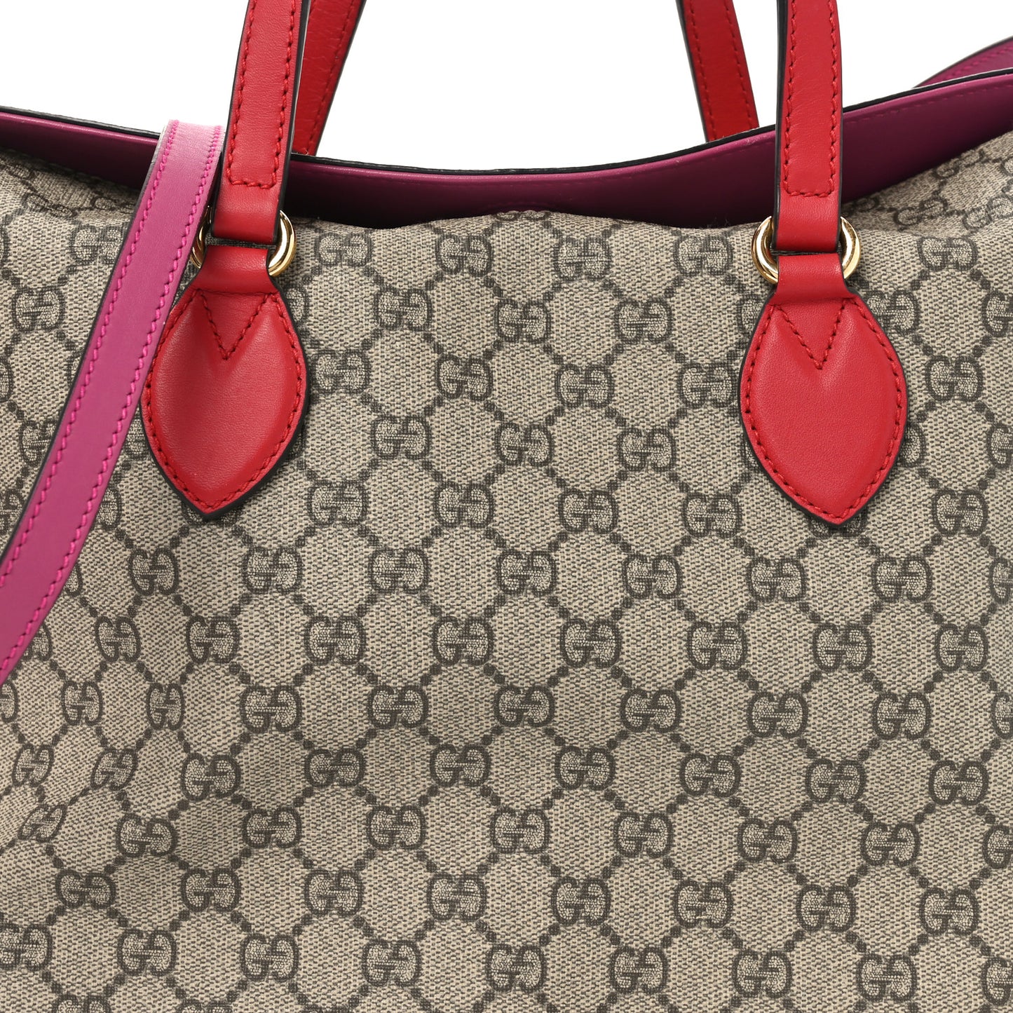 GG Supreme Monogram Linea A Foldover Tote Beige Hibiscus Red New Rosette
