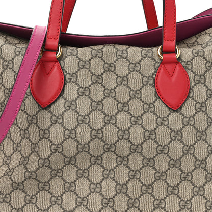 Gucci GG Supreme Monogram Linea A Foldover Tote Beige Hibiscus Red New Rosette 8 of 10