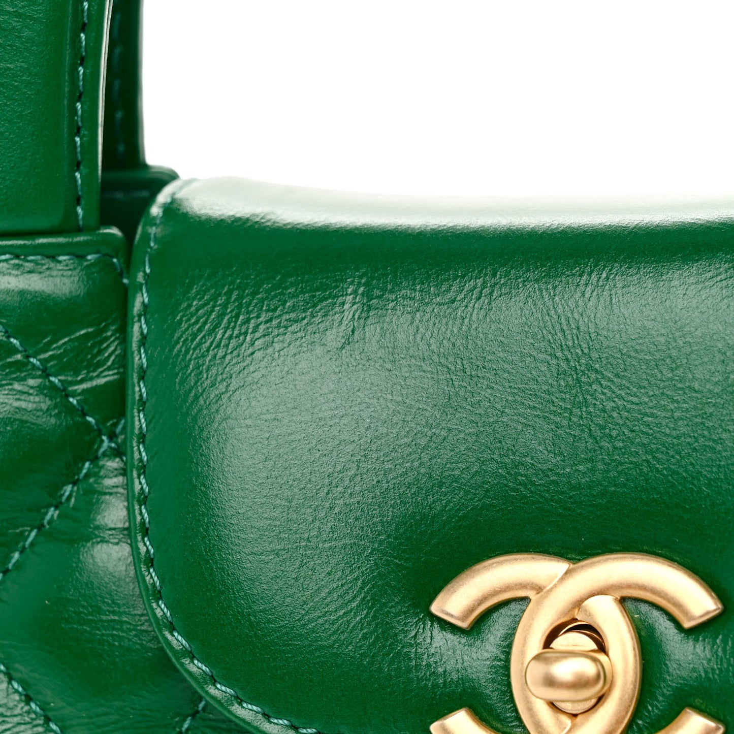 Shiny Aged Calfskin Quilted Nano Kelly Shopper Green