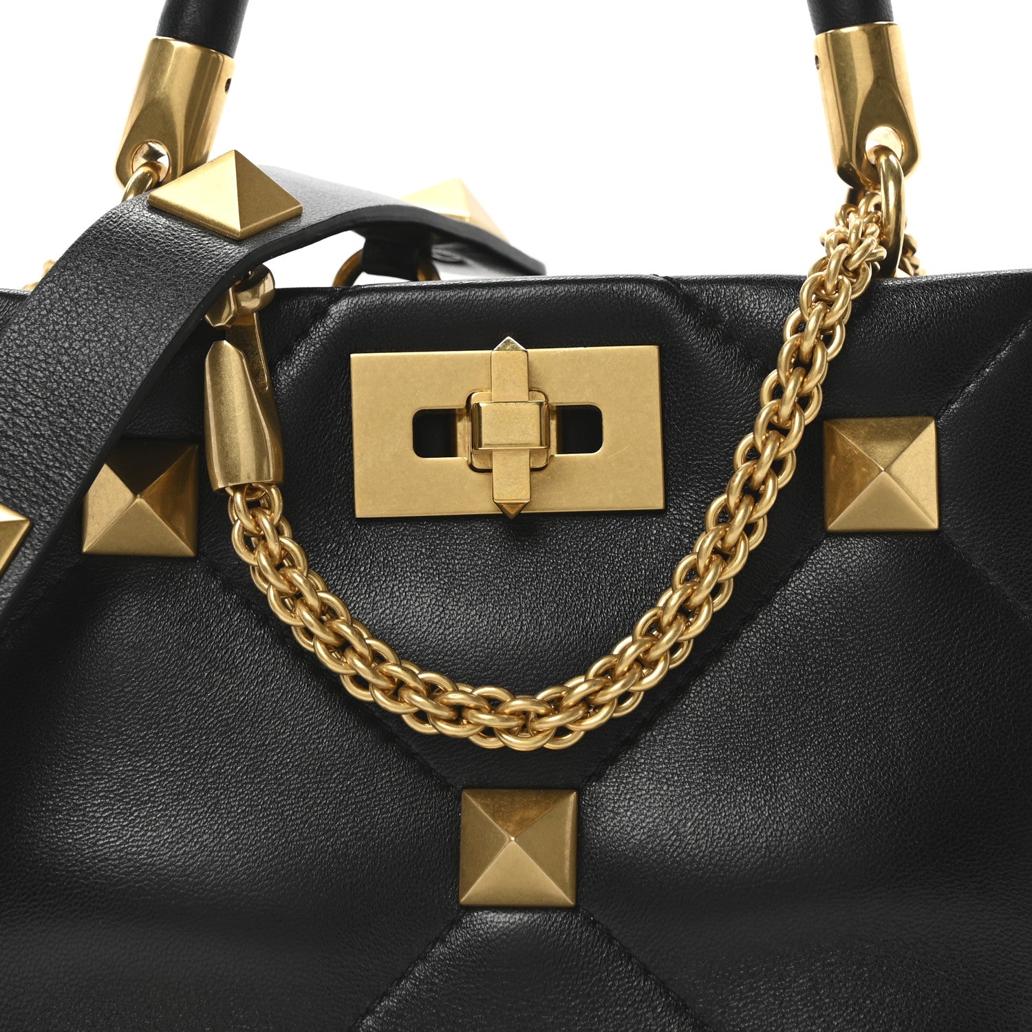 Valentino Garavani Nappa Small Roman Stud The Handle Bag Black 7 of 9