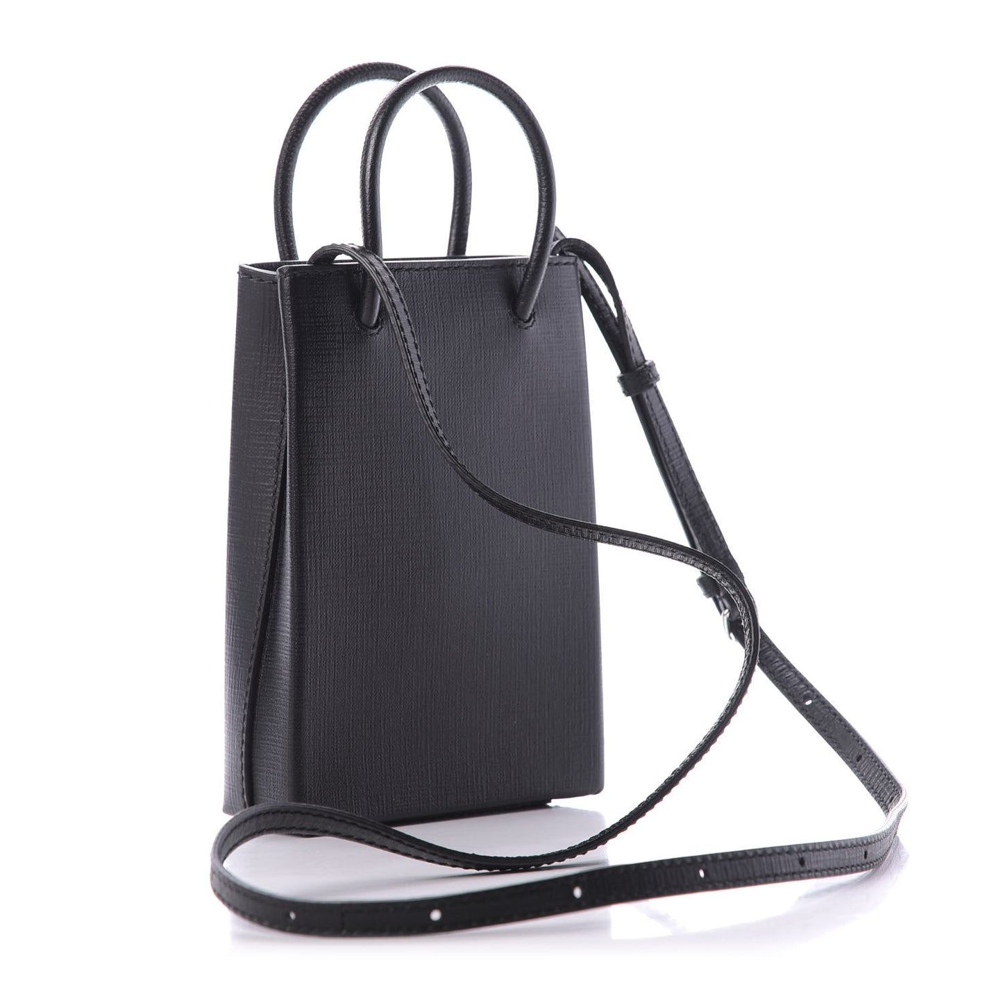 Squared Calfskin Logo Shopping Phone Holder Bag Black
