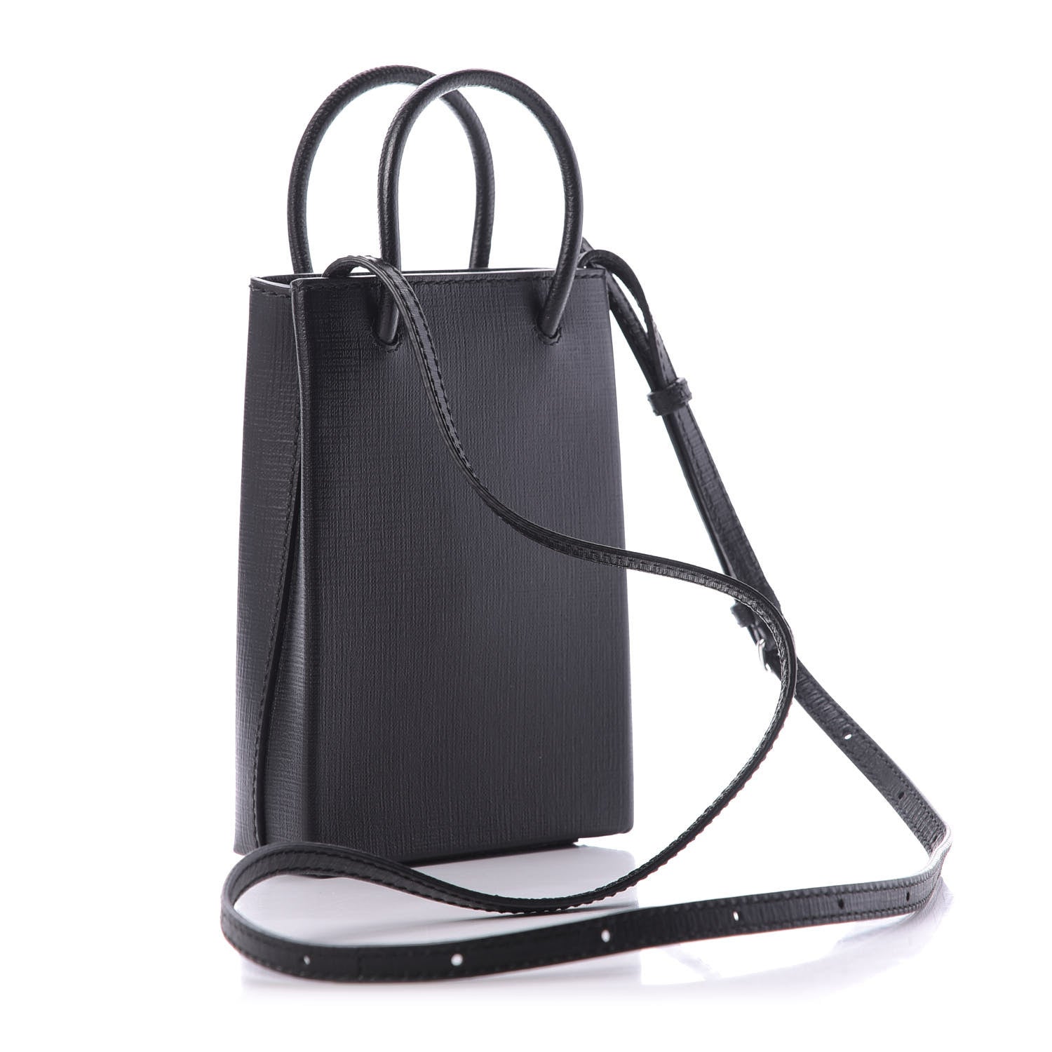 Balenciaga Squared Calfskin Logo Shopping Phone Holder Bag Black 3 of 10