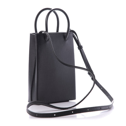 Balenciaga Squared Calfskin Logo Shopping Phone Holder Bag Black 3 of 10