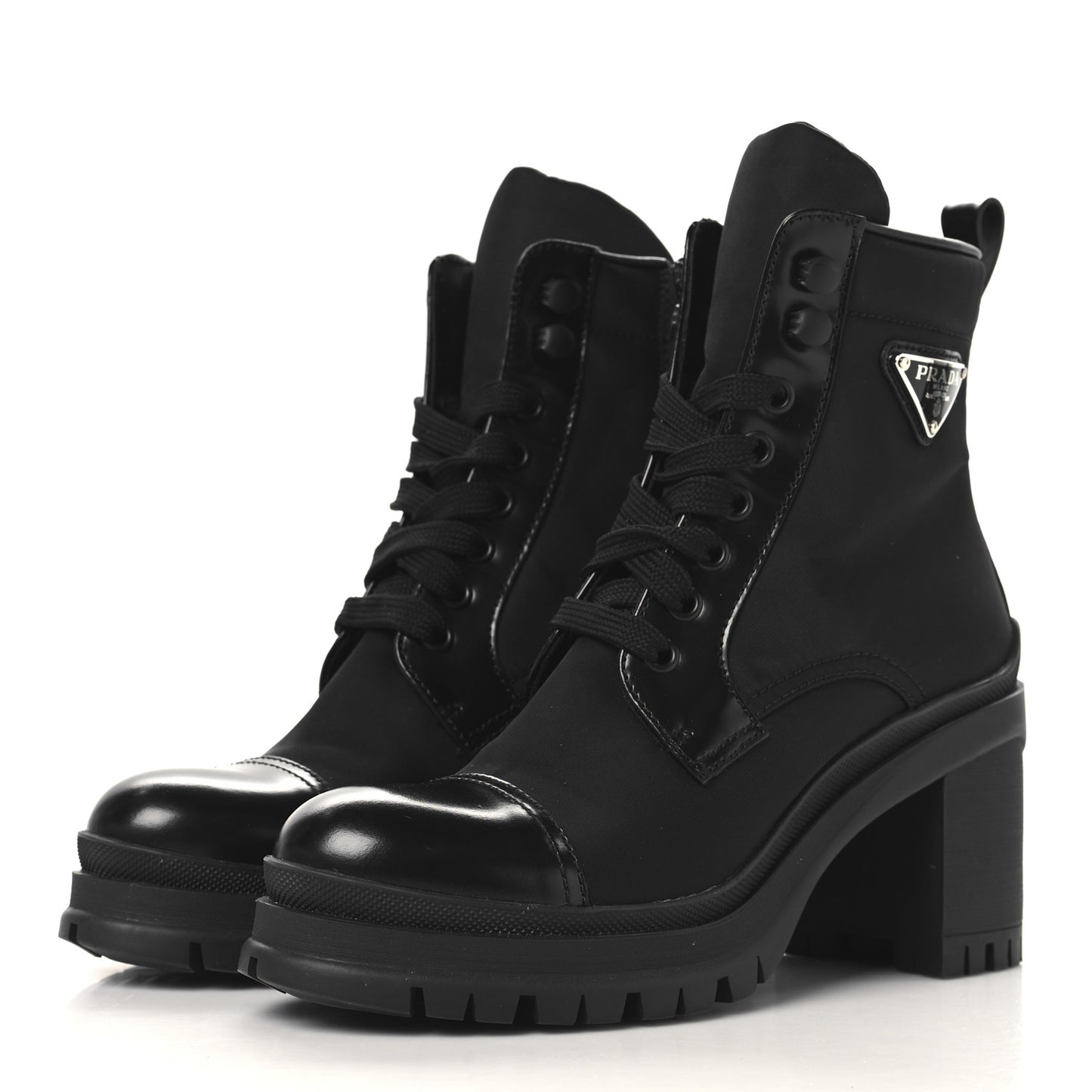 Spazzolato Re-Nylon Metal Triangle Logo Lace Up 85mm Boots 35 Black