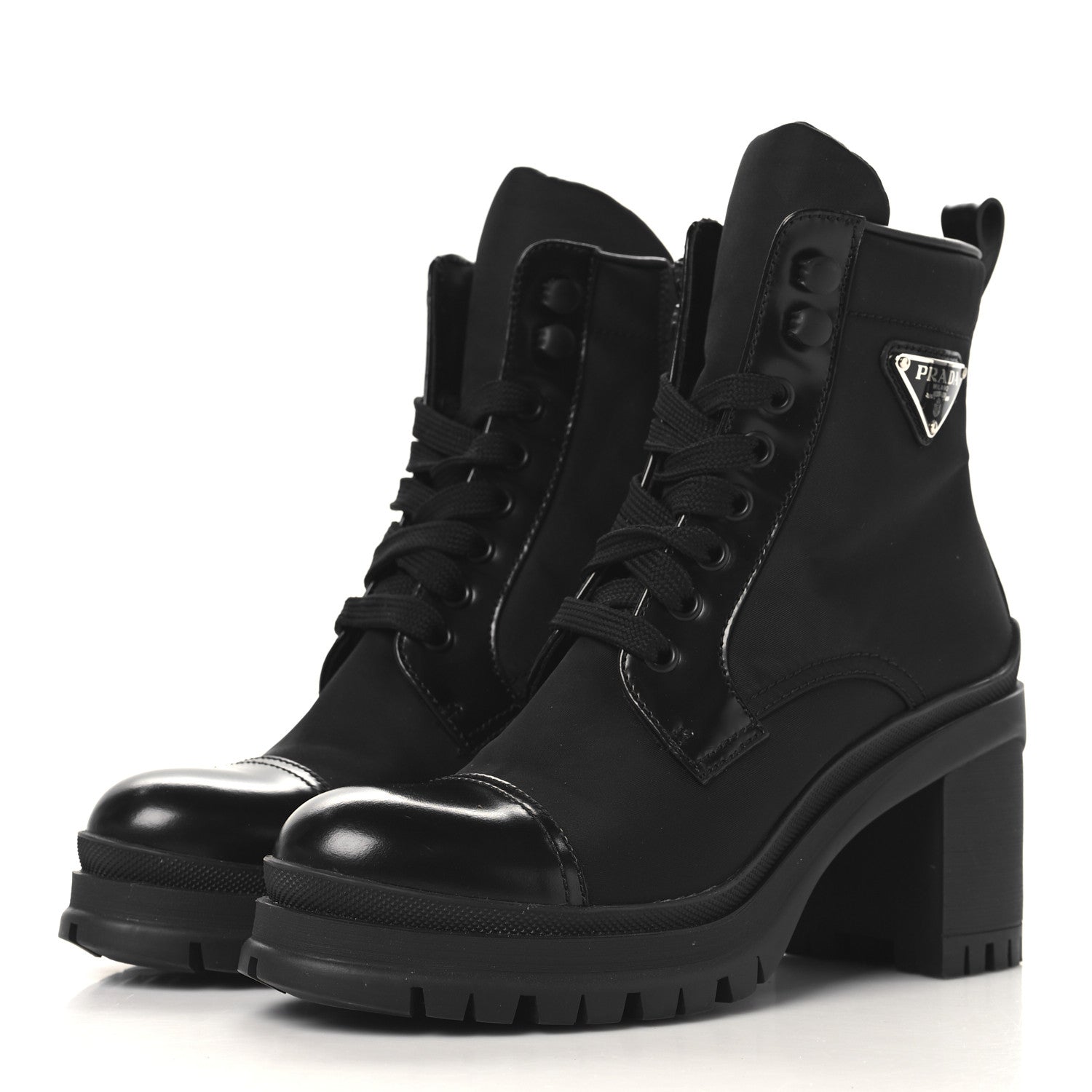 Prada Spazzolato Re-Nylon Metal Triangle Logo Lace Up 85mm Boots 35 Black 4 of 9