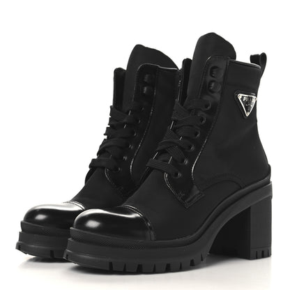 Prada Spazzolato Re-Nylon Metal Triangle Logo Lace Up 85mm Boots 35 Black 4 of 9