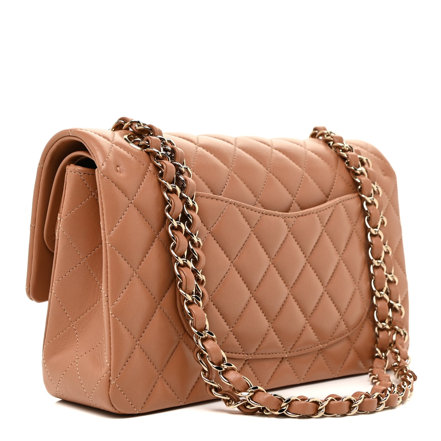 Lambskin Quilted Medium Double Flap Brown