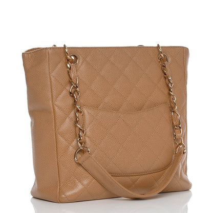 Chanel Caviar Quilted Petit Shopping Tote PST Dark Beige 3 of 8