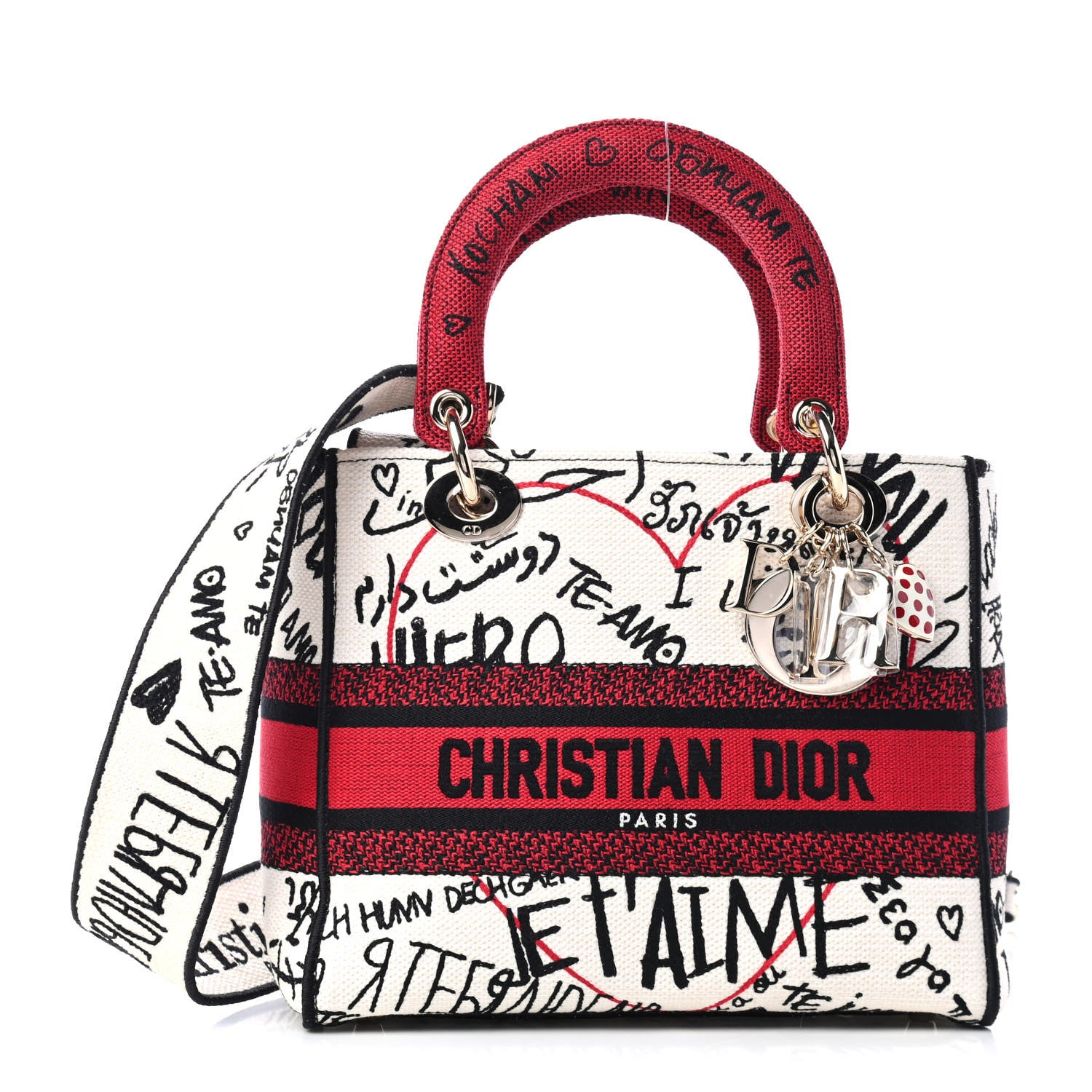 Christian Dior Canvas Medium DiorAmour Graffiti Lady D-Lite Latte 1 of 4