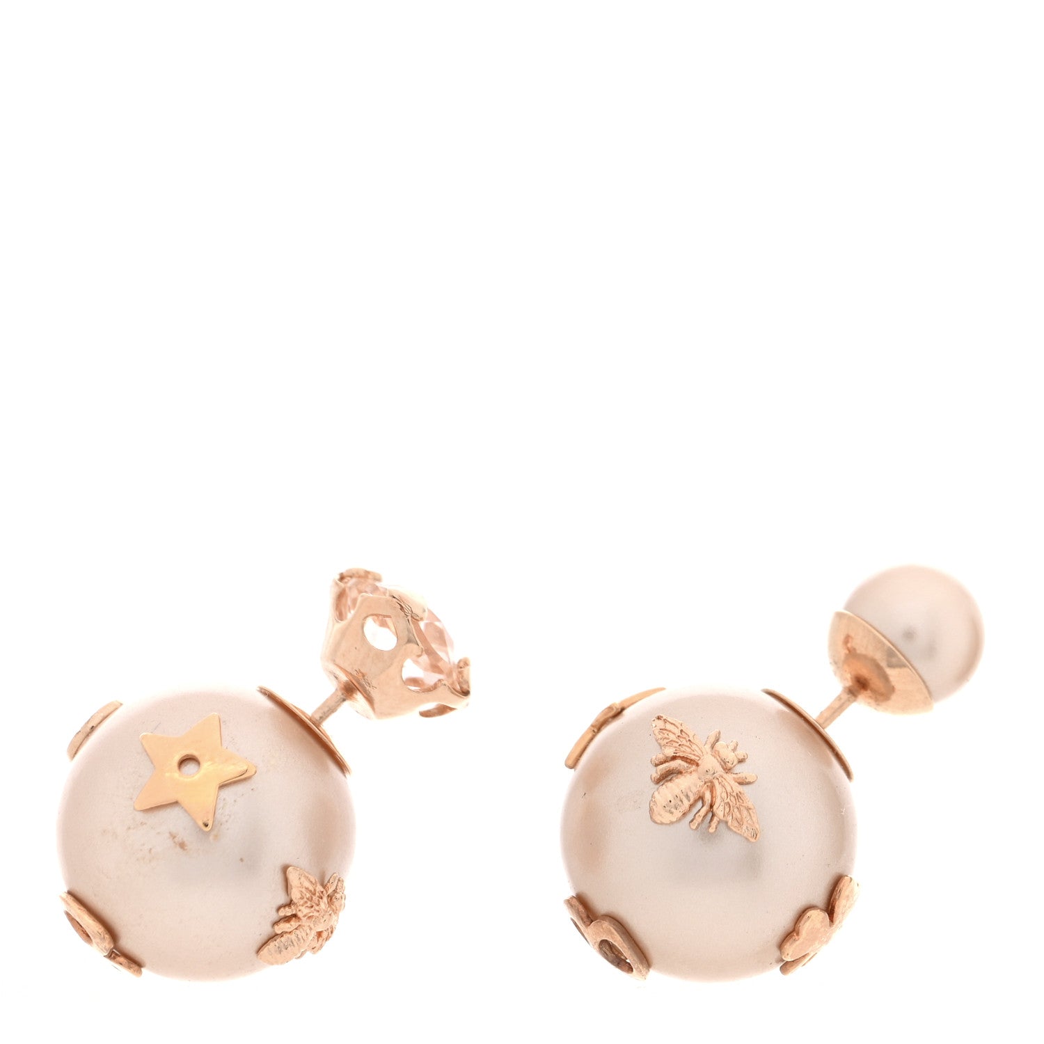 Christian Dior Pearl Crystal Tribales Bee Earrings Rose Gold 1 of 4