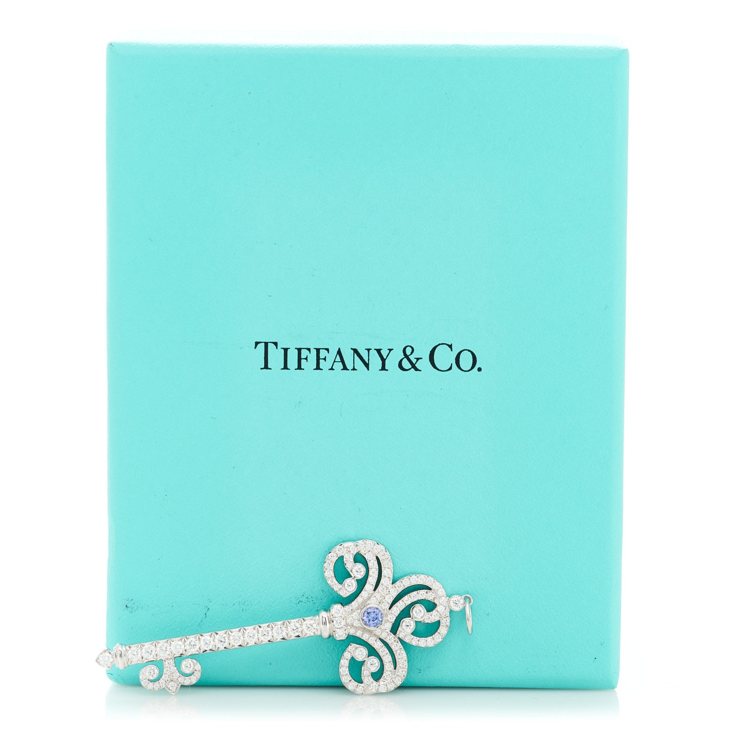 Tiffany Platinum Diamond Tanzanite Enchant Heart Key Pendant 4 of 4