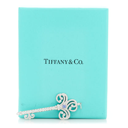 Tiffany Platinum Diamond Tanzanite Enchant Heart Key Pendant 4 of 4