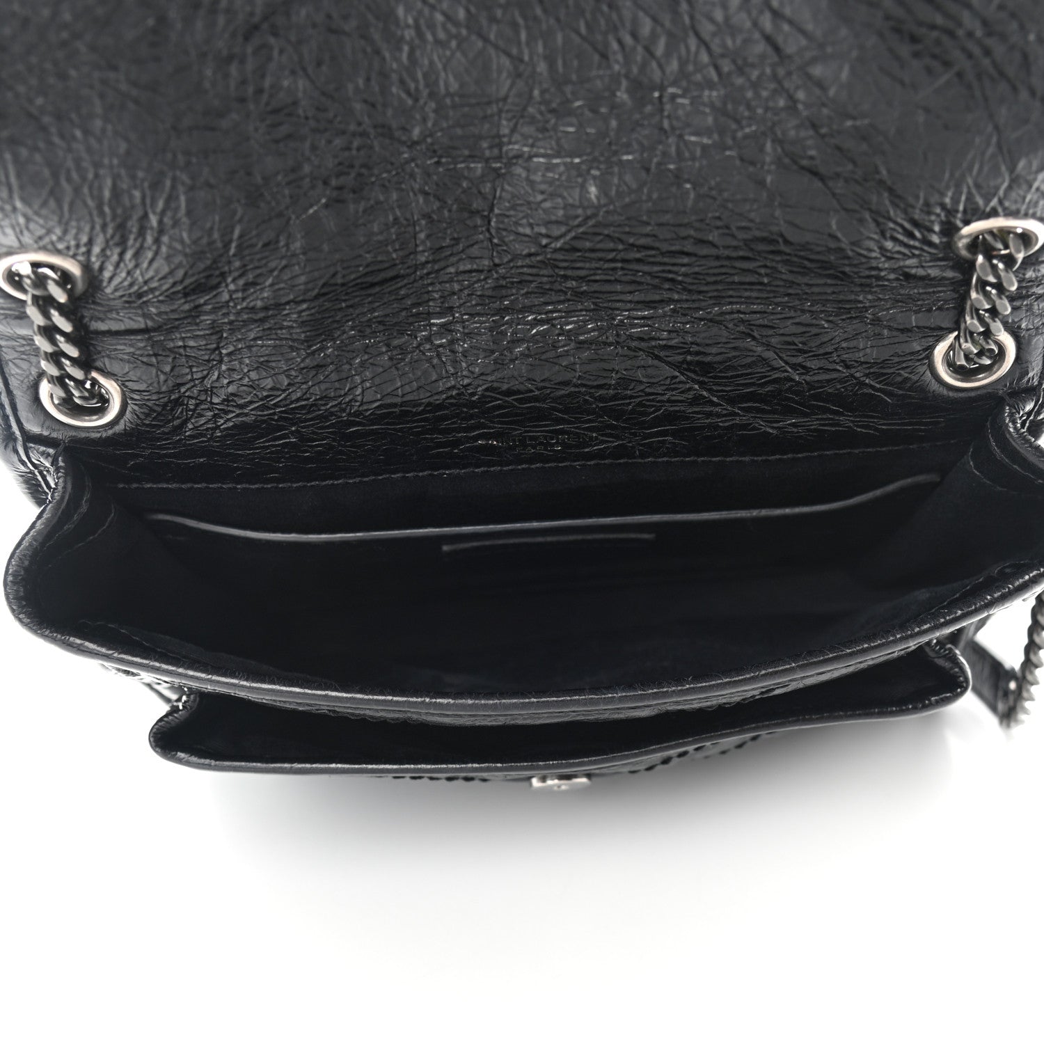 Saint Laurent Crinkled Calfskin Matelasse Monogram Baby Niki Chain Satchel Black 5 of 8