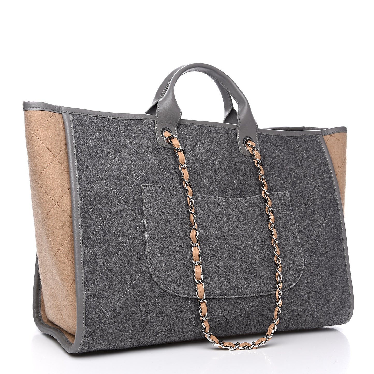 Wool Felt Large Deauville Tote Grey Beige