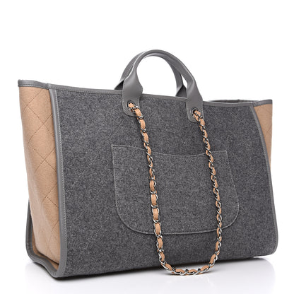 Chanel Wool Felt Large Deauville Tote Grey Beige 2 of 9