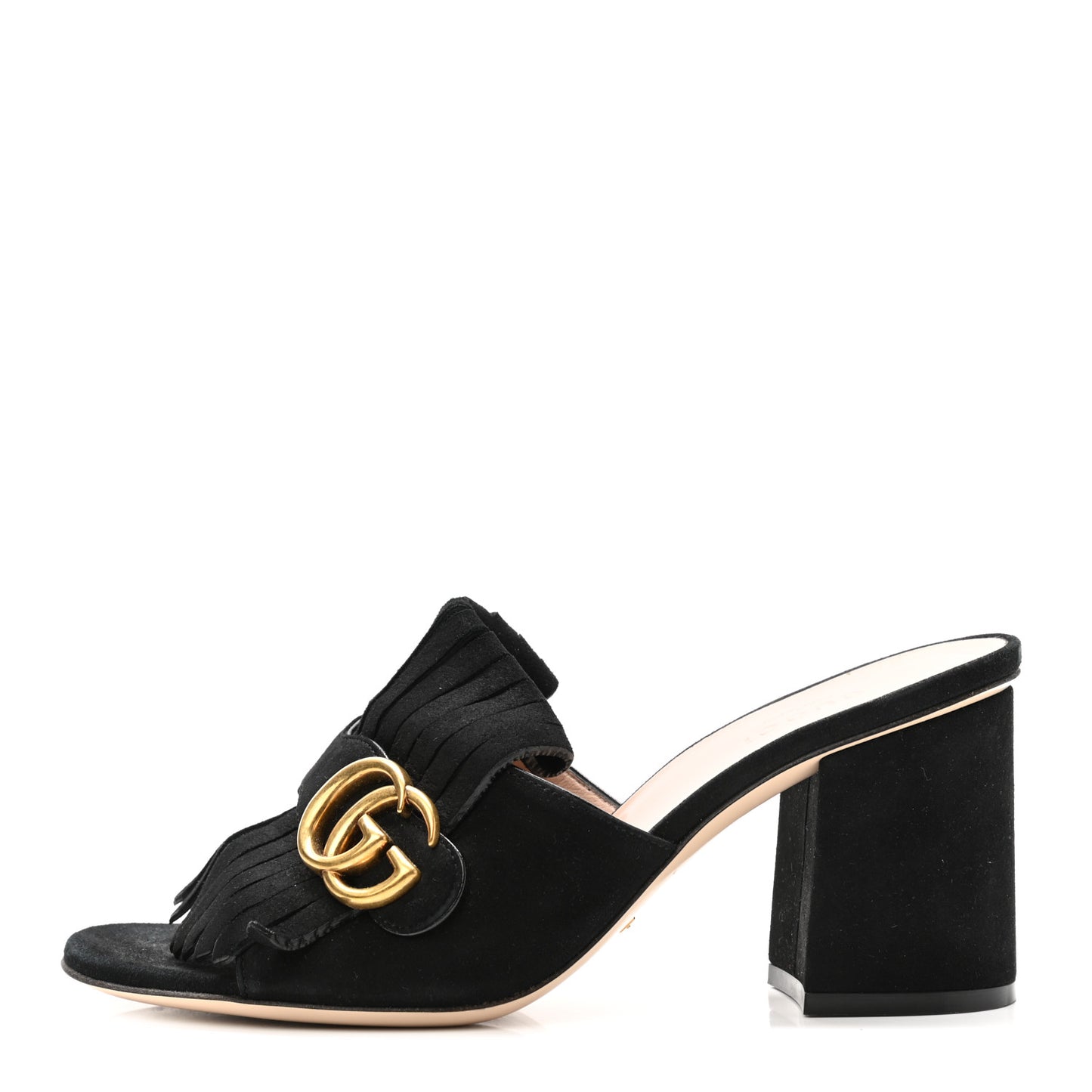 Kid Scamosciato GG Marmont Fringe 75mm Slide Sandals 37.5 Black
