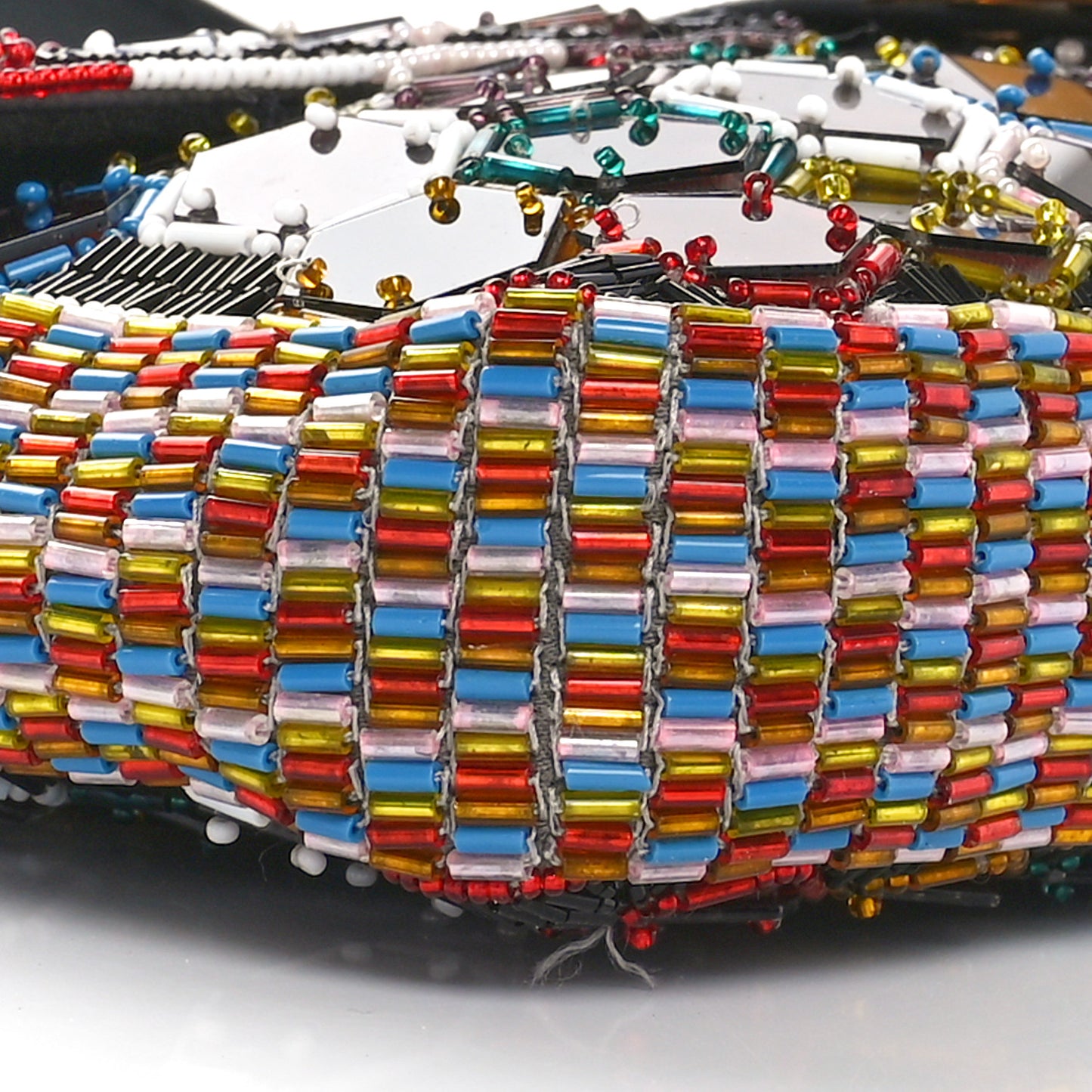 Snakeskin Beaded Embroidered Tortoise Baguette Black Multicolor