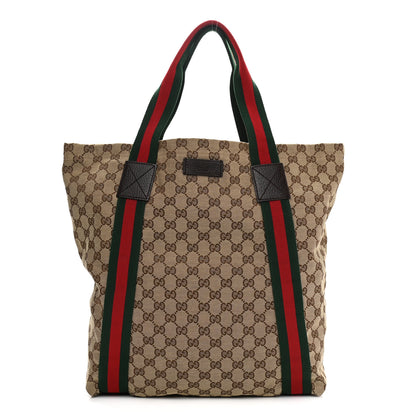 Gucci GG Monogram Medium Web Handle Vertical Tote Dark Brown 1 of 11