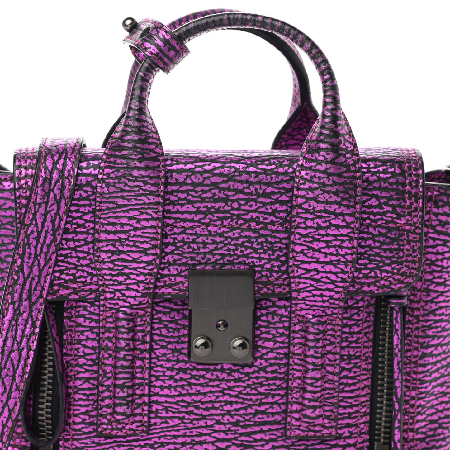 Metallic Textured Calfskin Mini Pashli Satchel Purple