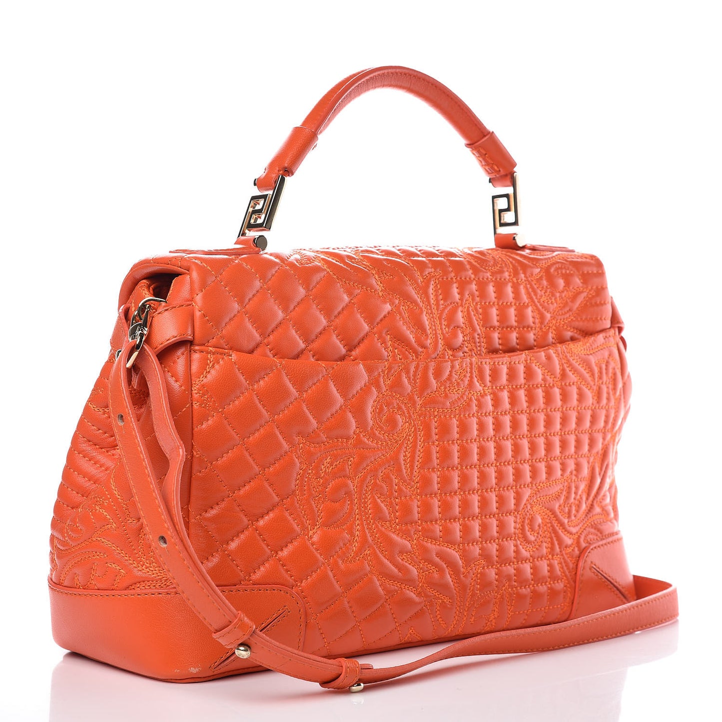 Barocco Quilted Nappa Altea Vanitas Satchel Orange