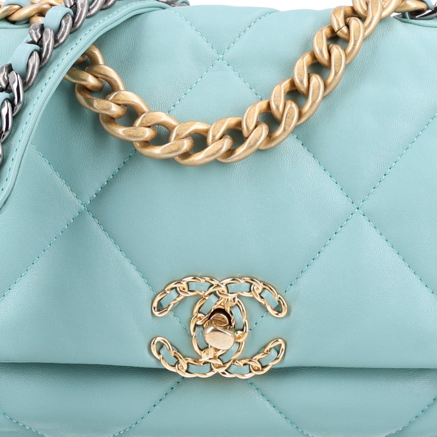 Chanel Goatskin Quilted Medium Chanel 19 Flap Light Blue 8 of 10