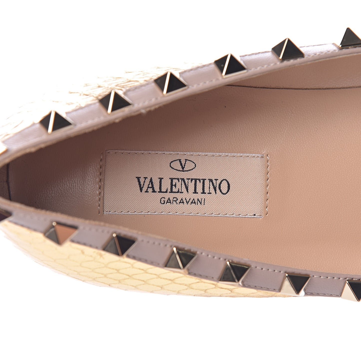 Metallic Watersnake Rockstud Ballerina Flats 40 Gold Poudre