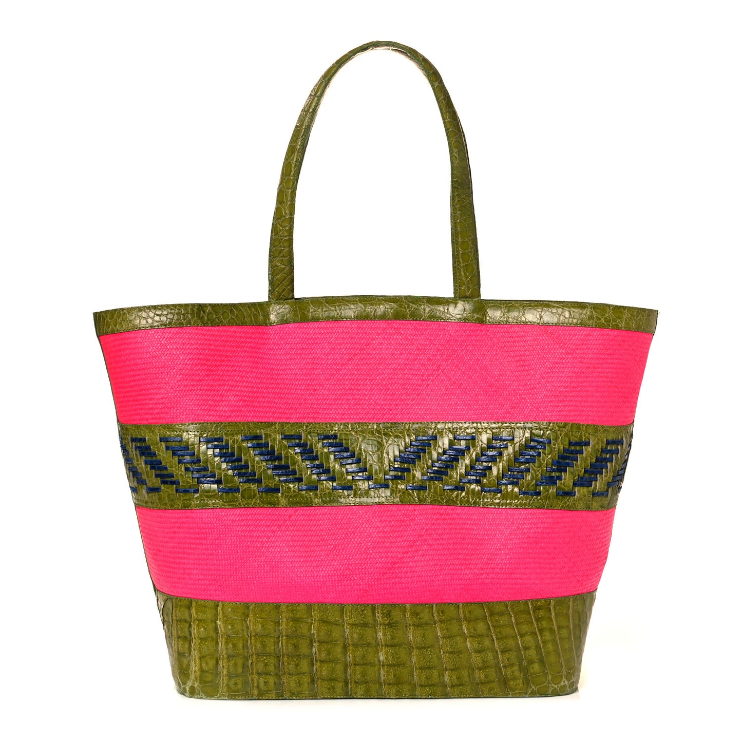 Crocodile Canvas Woven Tote Pink Green Blue