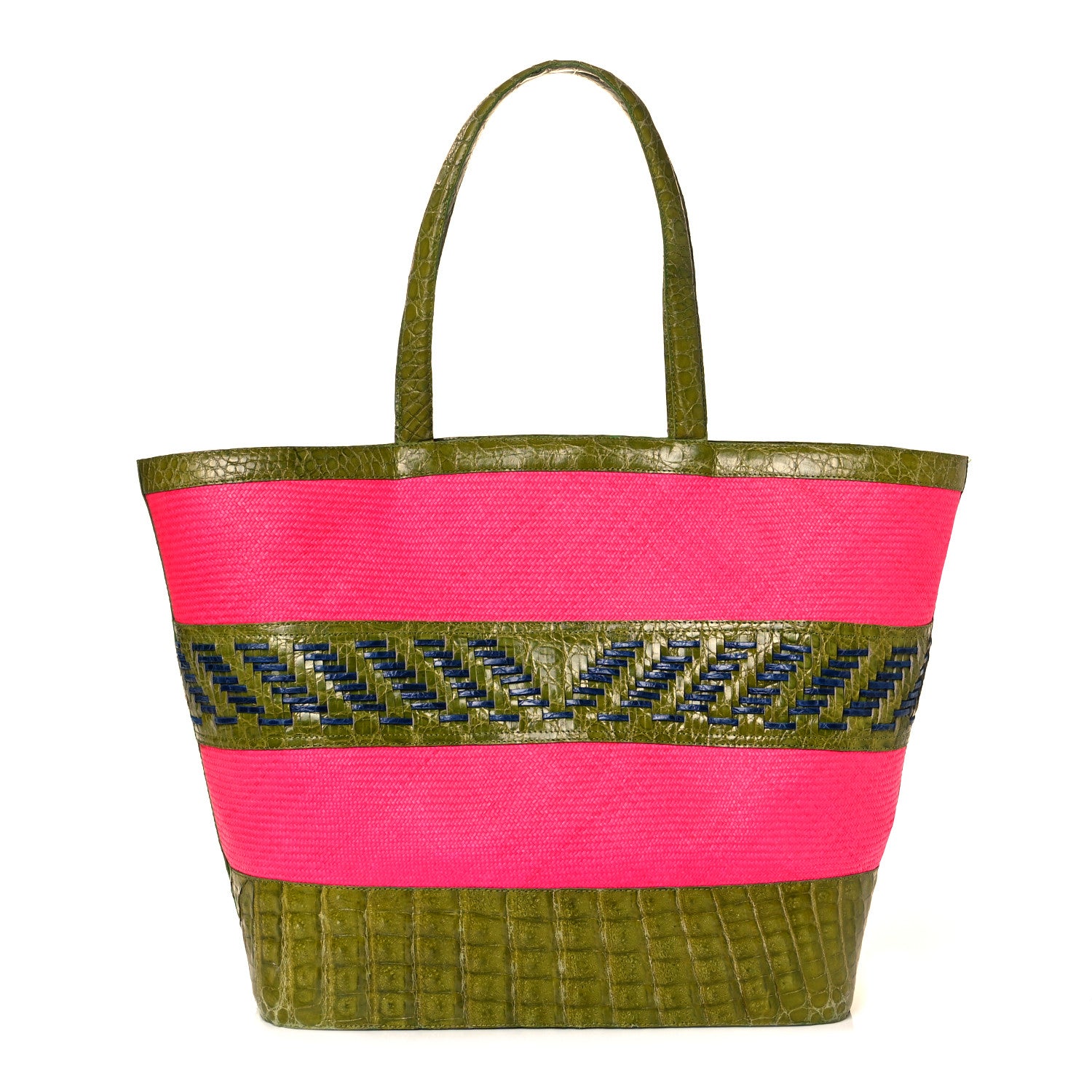 Nancy Gonzalez Crocodile Canvas Woven Tote Pink Green Blue 1 of 9