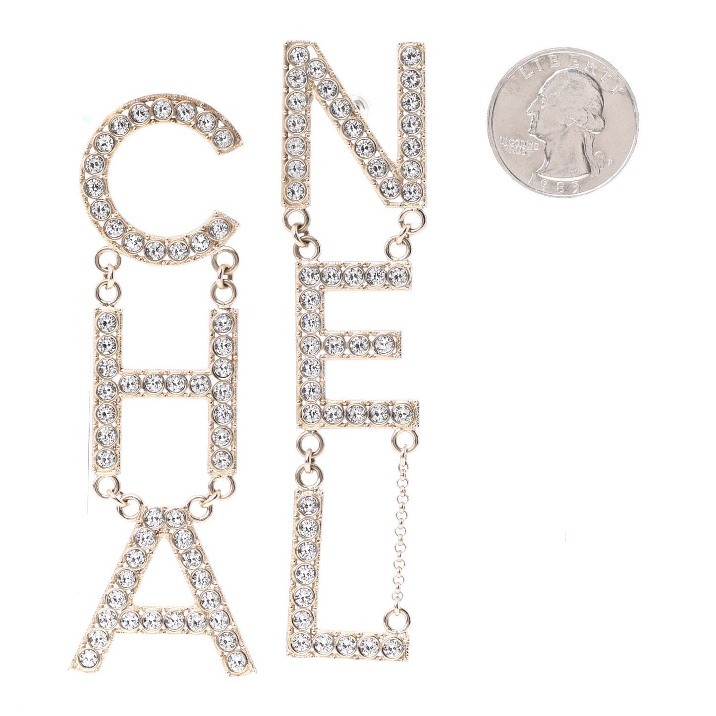 Crystal Cha-Nel Logo Drop Earrings Gold